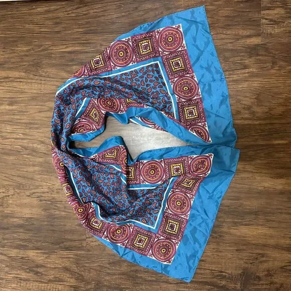 MCM Vintage Made in Japan Paisley Blue and Red Acetate Scarf - Picture 3 of 4